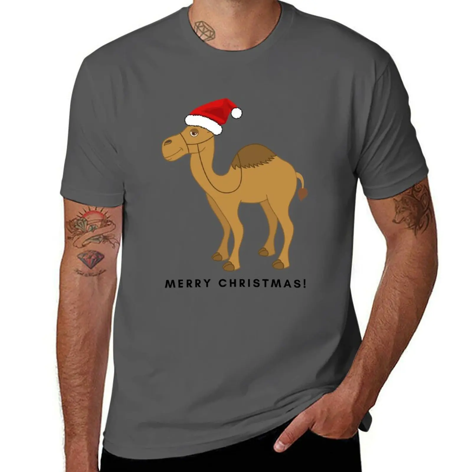 Camiseta navideña color camel, talla grande, estilo urbano