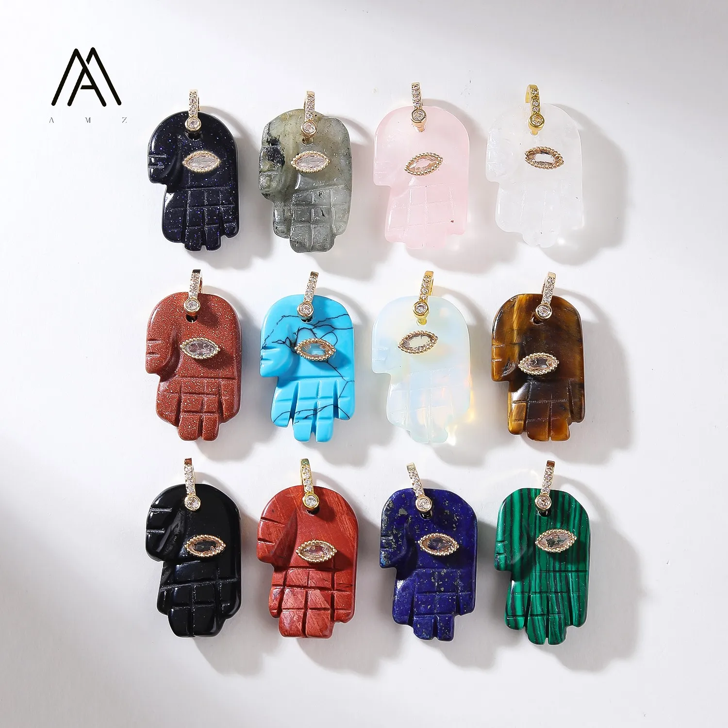 1/3/5/10pcs Hamsa Fatima Hand Natural Gemstone Charms Pendant Malachite Tiger Eye DIY Necklace Jewelry Making Supply