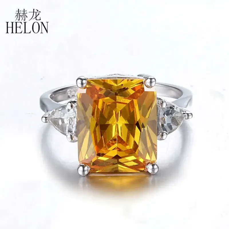 Shruno Solid 14k AU585 White Gold Radiant Cut 13x10mm Genuine Citrine Gemstone Engagement Ring For Women Trendy Fine Jewelry