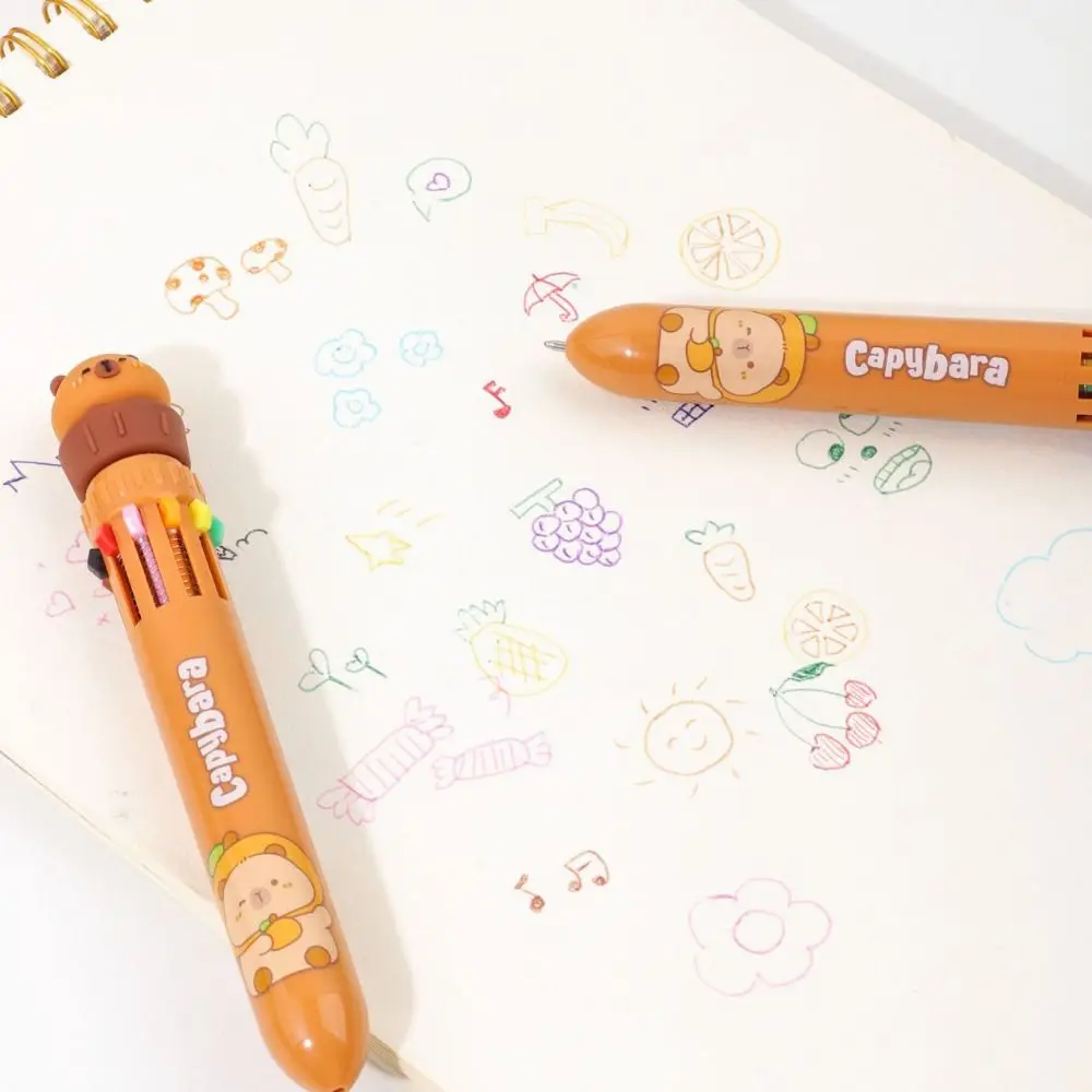 0.7Nib Capybara Ballpoint Pen Funny Creative Ten Color Ballpoint Pen Quick-Drying Ink Writing Smooth Colored Marker Kids