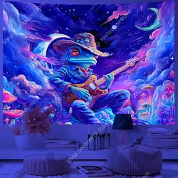 Psychedelic Space Frog UV Reactive Tapestry Moon Mushroom Tapestry Wall Hanging for Anime Kawaii Room Decor Gothic Home Decor
