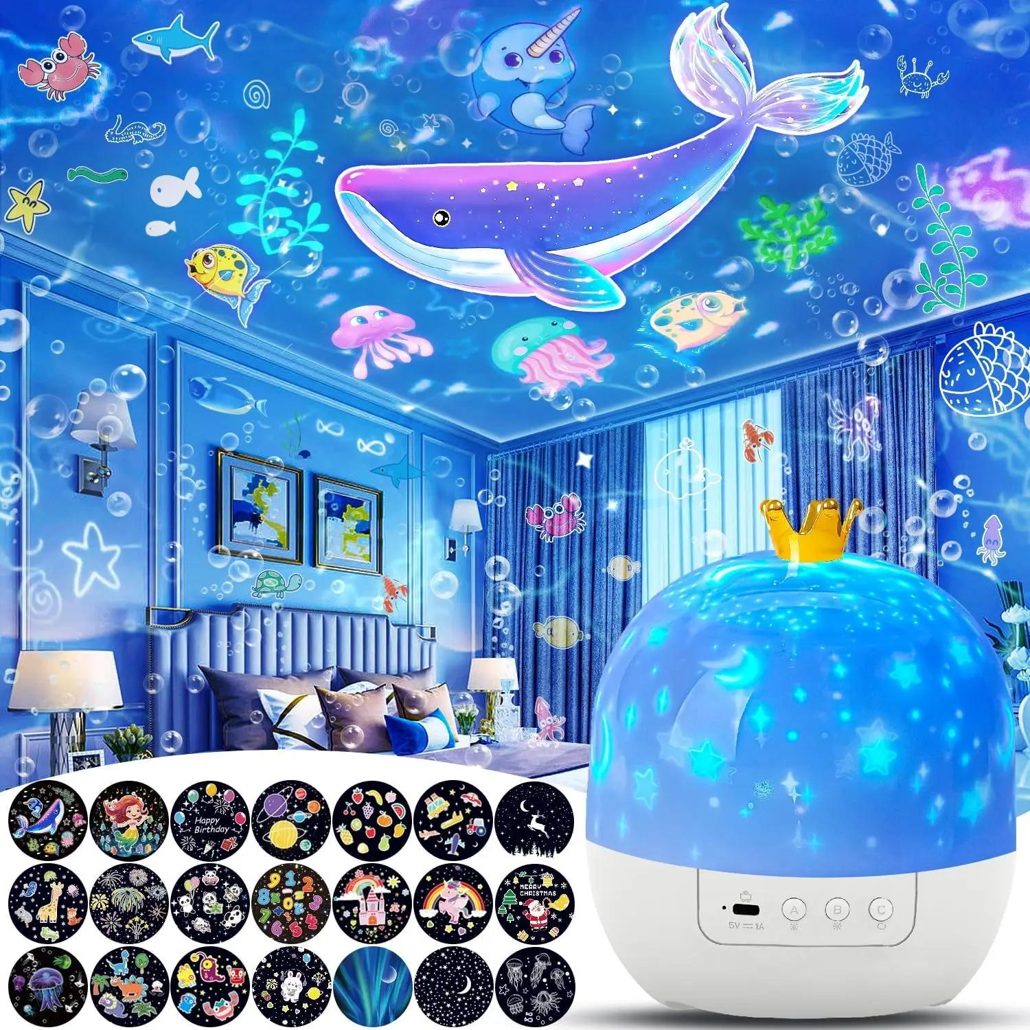 Galaxy Solar System Projector Nightlights 360°Rotating 5 Films Kids Star Night Light Projector for Bedroom Home Decoration lamp