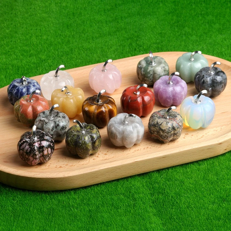Statue de citrouille en pierre naturelle, artisanat, pierre précieuse, Aventurine, Quartz, Agate, améthyste, décoration de la maison, ornements, cadeaux d'halloween
