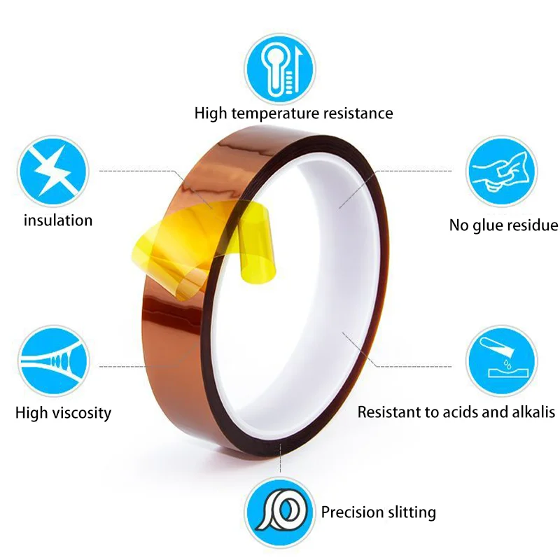 شريط بوليميد ذو إصبع ذهبي بطول 33 مترًا مضاد للكهرباء الساكنة لتعامل مع الرقائق الدقيقة وتغليف المكونات الحساسة ESD (3 مم - 50 مم)