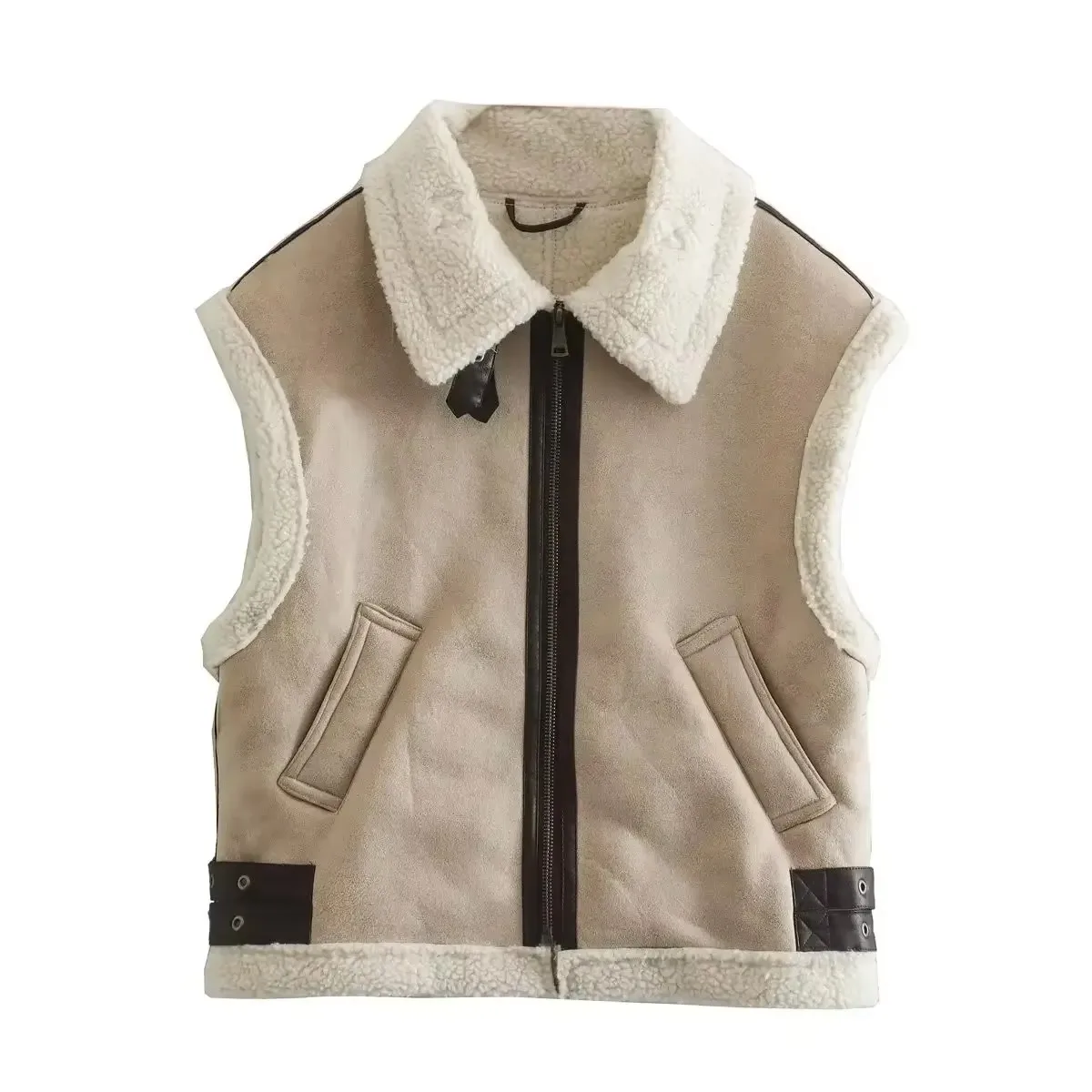 Fashionable and personalized women's clothing new item faux fur one-piece vest lapel grab fur patchwork vest