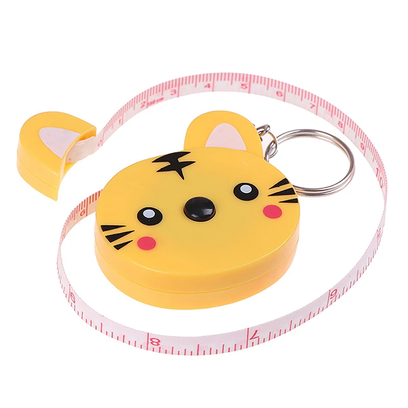 Cartoon Tape Measure 0-150cm 0-60 Inch Mini Portable Cute Animal Shape Key Ring Automatic Tape Measure Panda Frog Piggy Tiger