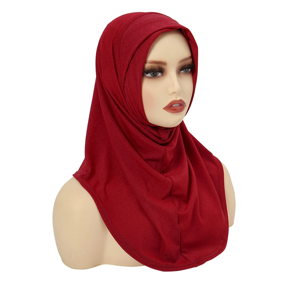 หนึ่งชิ้น Amira Hijab มุสลิมมุสลิมมุสลิมเสื้อคลุมผ้าพันหัวทึบผ้าคลุมดึงพร้อมที่จะสวมใส่ฮิญาบอิสลามฮิญาบ