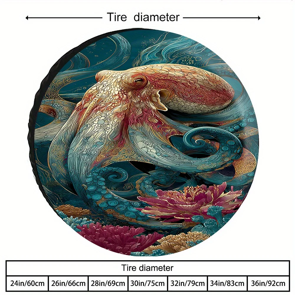 Cubierta protectora de neumáticos con diseño de tentáculo de pulpo vibrante, apta para SUV, camiones, furgonetas, vehículos recreativos, neumáticos de coche resistentes a los arañazos y a los rayos UV