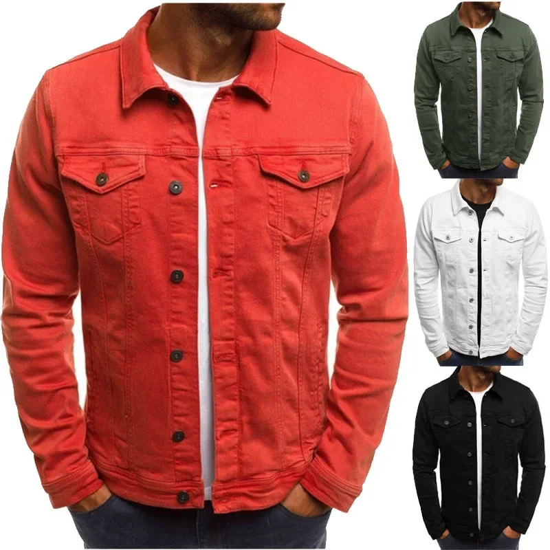 

2023 Men's Spring and Autumn Denim Jacket Casual Solid Color Jacket Cardigan Button Work Jacket