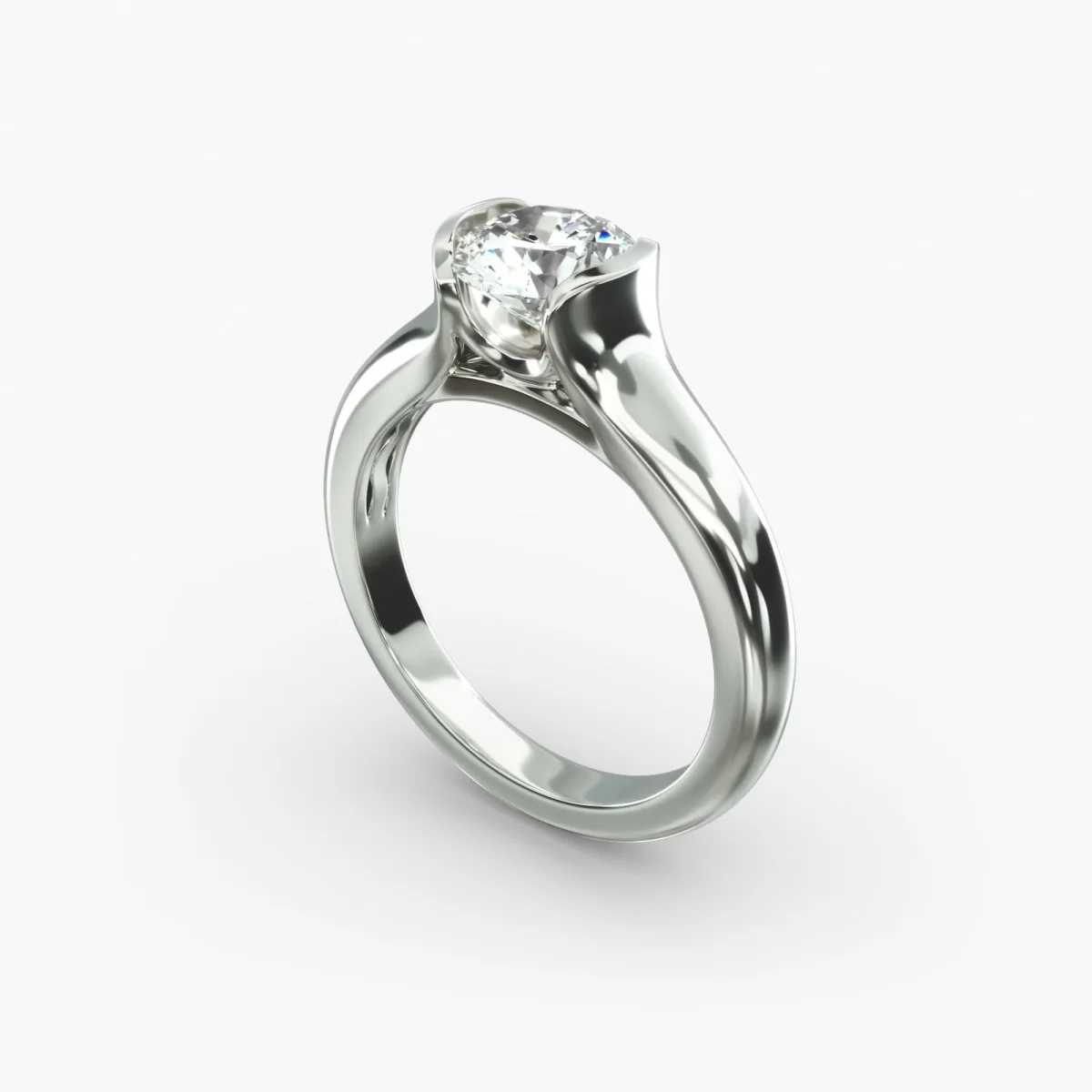 9K/14K/18K White Gold Half Bezel Diamond Ring Brilliant Round Cut Lab Grown Diamond DE VS1/VVS2 IGI Solitaire Engagement Ring