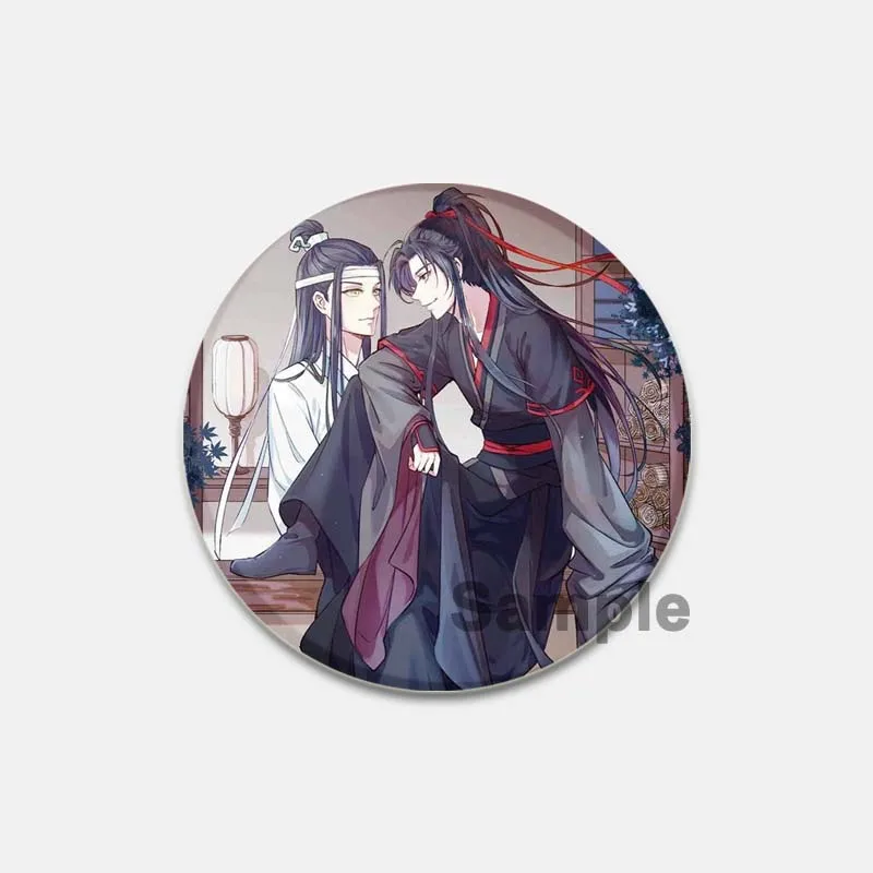 58mm Mo Dao Zu Shi HD Print Brooch Anime Badge Cartoon Figure Lan Wangji Wei Wuxian Round Display Brooches Lapel Pins Biżuteria