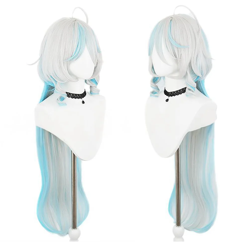 

Furina Cosplay Wig Pre-Styled No Trim Blue Gray Gradient Long Wavy Wig with Ahoge Simulated Scalp Heat Resistant Anime Wig