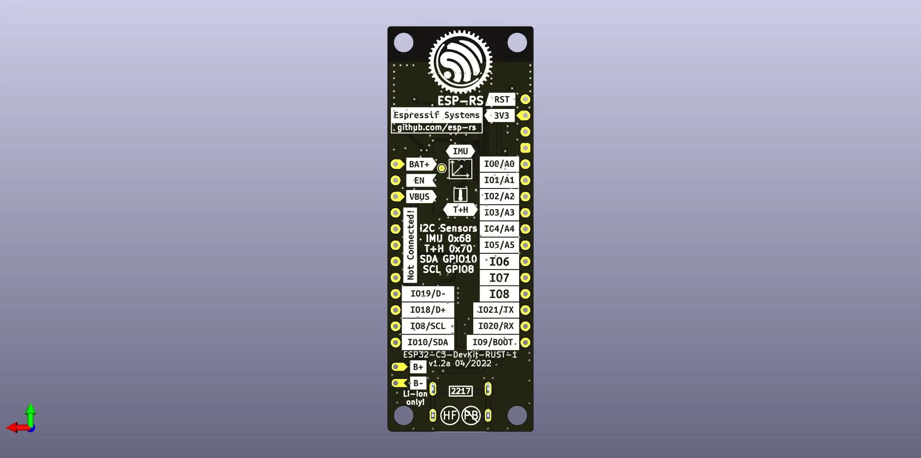

ESP32-C3-DevKit-RUST-1: Feather Board w/ C3-MINI-1 (Wi-Fi/BT 5 LE), 6DoF IMU, Temp/Humidity Sensor & Li-ion Charger