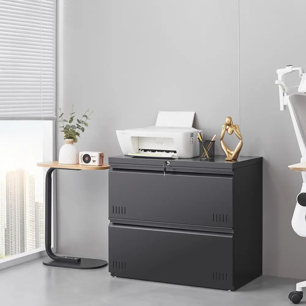 Der Cabinet, Home Office, Printer Stand, Cabinet with Lock, Lateral Filing Cabinet, A4/Letter/Legal Size, Assembly Required (Bla