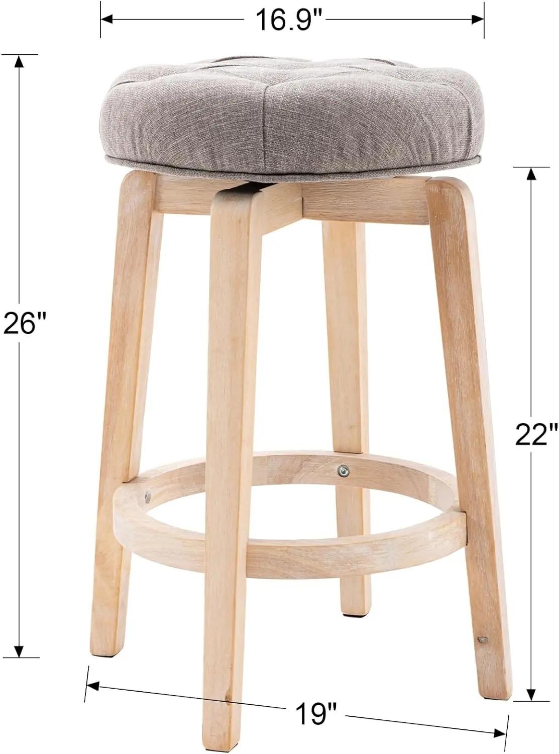 Comfort Corner Kitchen Stools Set, banquetas estofadas com botão adornado, tecido giratório Counter Bar, 26 polegadas, conjunto de 2