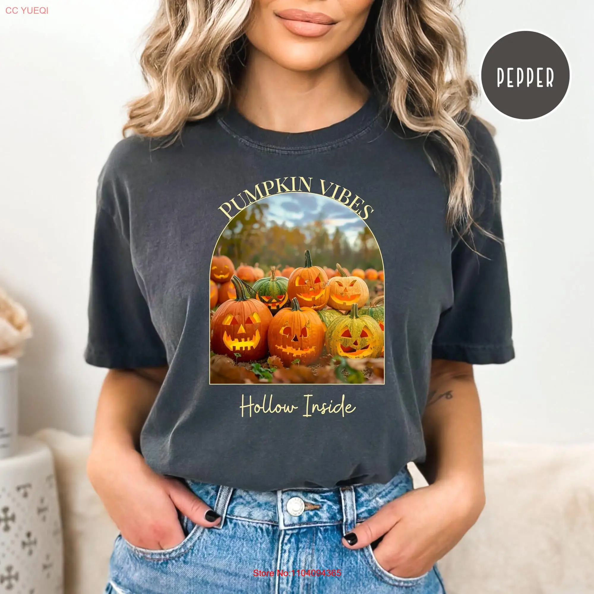 Pumpkin Vibes Hollow Inside Comfort Colors Jack O Lanterns T Shirt Halloween Carved Pumpkins Party long or short sleeves