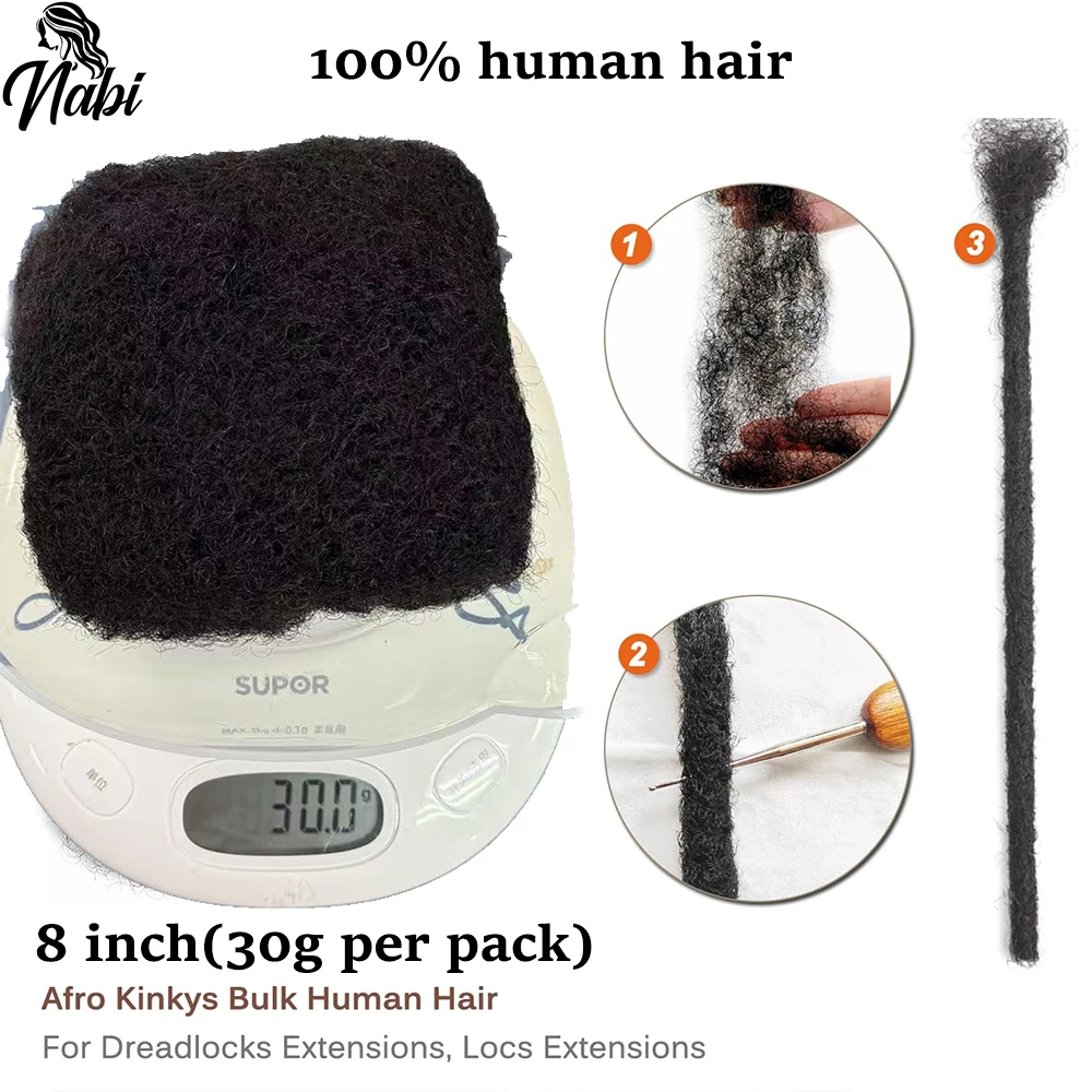 Nabi Afro Kinky Curly Wave Remy Bulk Hair For No Attachment 30g/pcs Peruvian Human Hair Bulk For Locs Repairing