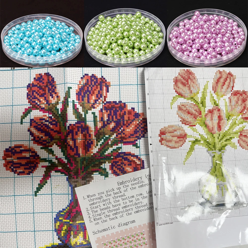 DIY bead embroidery kits Craft Cross-stitch embroidery sets flower pearl embroidery beadwork sets Home craft 3mm beads