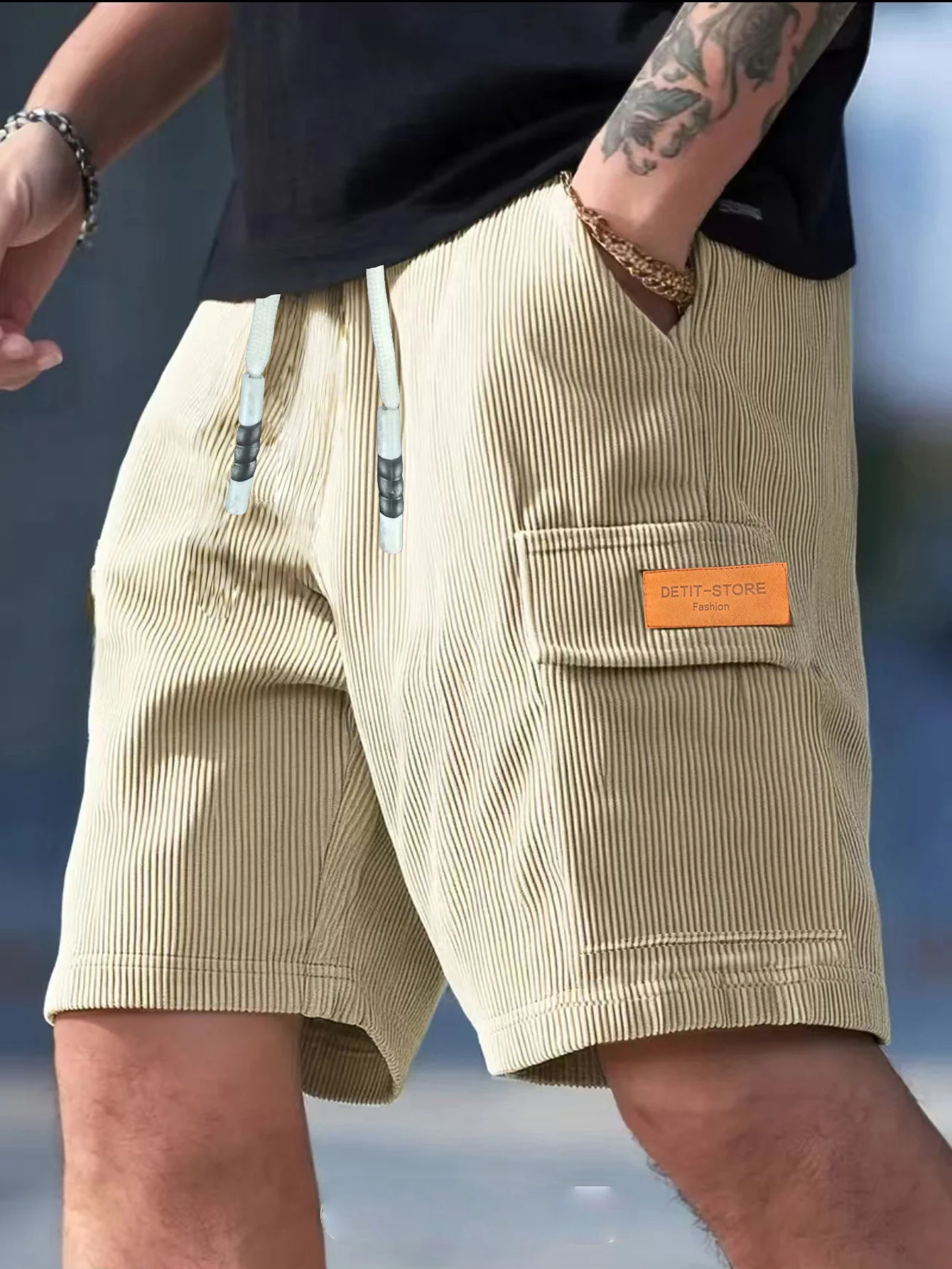 Pantaloncini da uomo in velluto a coste, Pantaloni casual da uomo, Pantaloncini da spiaggia da uomo, Pantaloncini sportivi da uomo, Nuovo tessuto strutturato alla moda, Pantaloni traspiranti, Adatto per abbigliamento casual quotidiano e sportivo