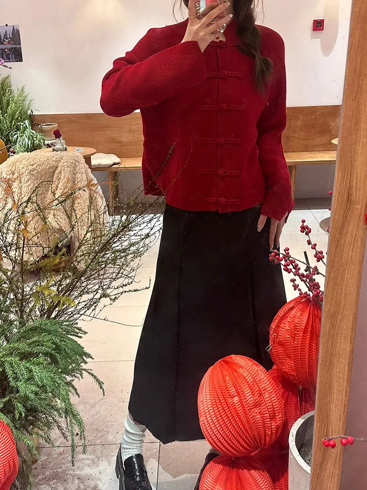 Cardigan ouvert tricoté chinois, vêtements d'extérieur décontractés, haut National rouge, Super beau, tendance de cette année, nouvelle collection