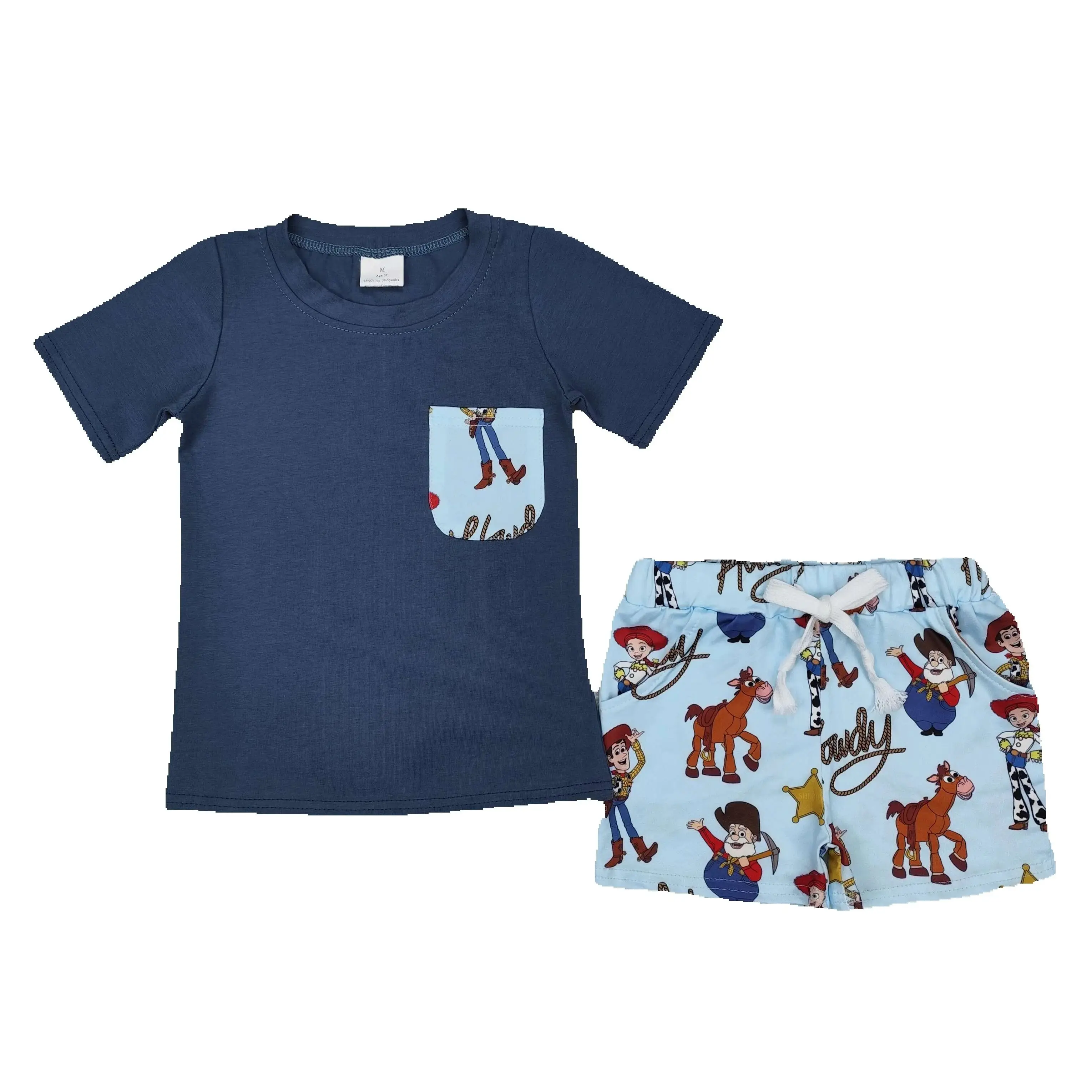 

3.4 BSSO1213 Blue Short Sleeve Pocket Boy's Shorts Set Premium Quality Children's Clothing Ensemble for Boys