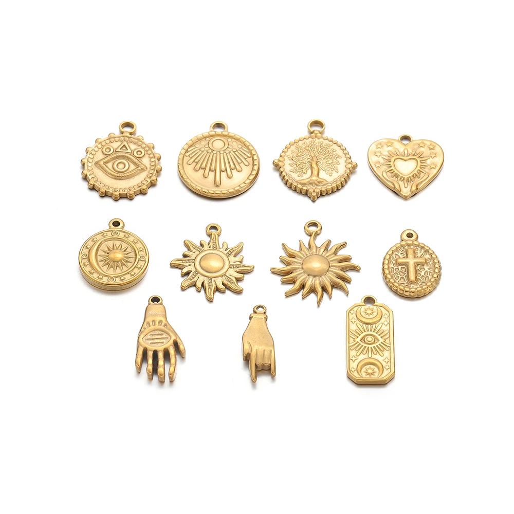 5pcs Stainless Steel Cross Sun Charms Gold Color Heart Pendant Bulk for Necklace Bracelet Making DIY Jewelry Earring Accessories - Image 2