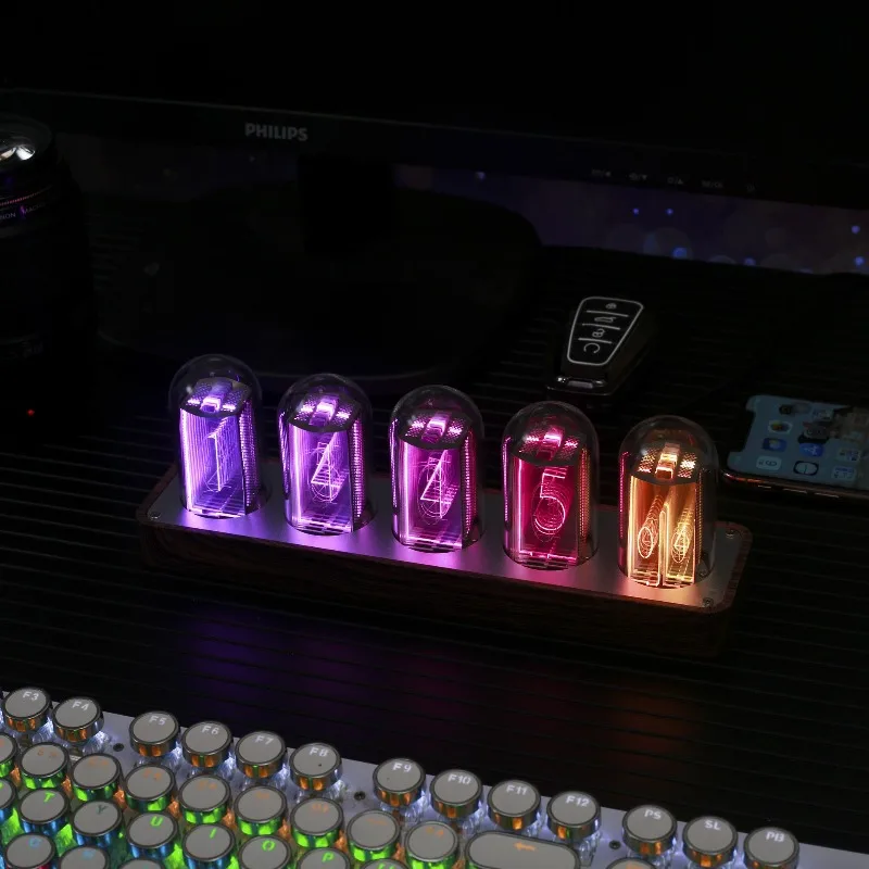 Pseudo Glow Tube Table Clock Creative Desktop Clocks Electronic Led Digital Alarm Clock Walnut Wood Decorative Ornaments