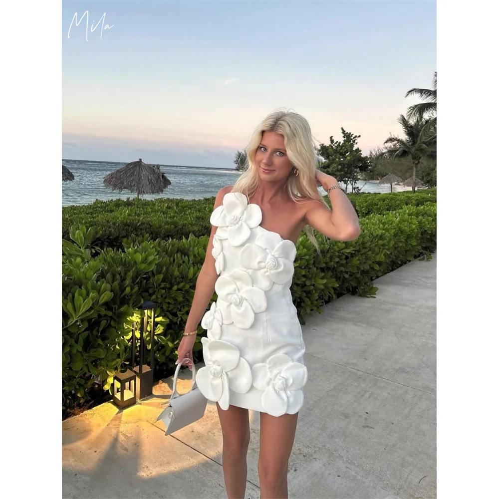 

Mila Strapless Mini Wedding Party Dress 2025 Sleeveless 3D Flowers Customized Evening Dresses Zip Elegant vestidos de fiesta