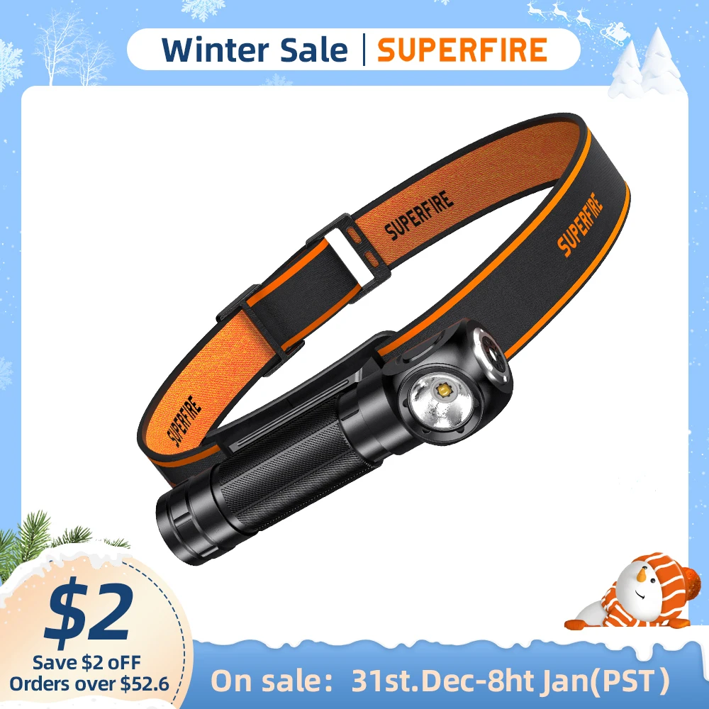 New SUPERFIRE TH04 LED Headlamp Type C Rechargeable 90° Headlight 18650 Flashlight with Indicator Magnet Tail, Head Flashlight