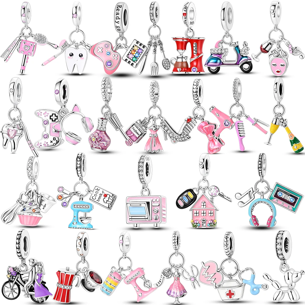 

Подвески из стерлингового серебра 925 пробы, принадлежности для повседневной жизни, инструменты, висячие подвески, бусины, подходят для браслета-цепочки в виде змеи, ожерелье, женские ювелирные изделия своими руками