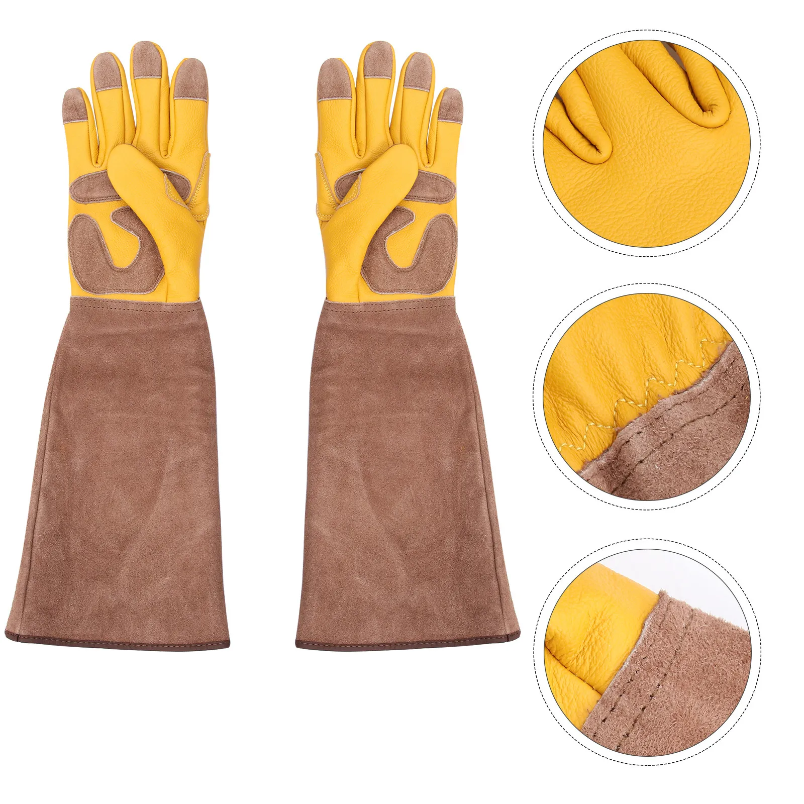 Long Protective Garden Gloves Cut Resistant Heat Resistant Work Gloves for Gardening Beekeeping Yellow 1 Pair