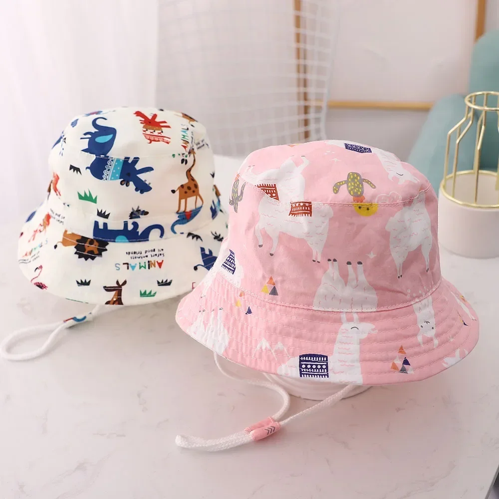 Spring Summer Thin Breathable Kids Bucket Hats Unisex Baby Sun Hats with Windproof Rope Children Outdoor Caps 6months-8years Old