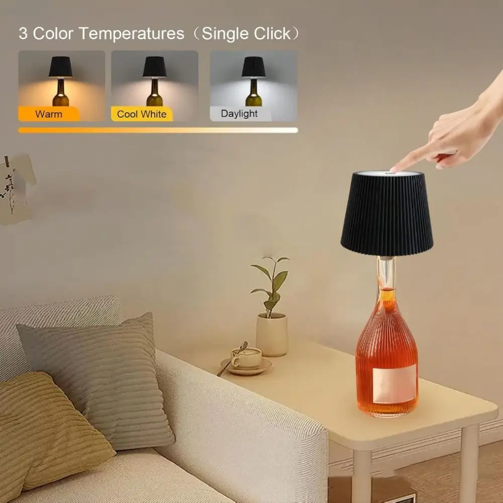 

Creative Wireless Pleated Bottle Lamp Touch LED Removable Wine Bottle Lamp Rechargeable ABS Cordless Table Lamp Outdoor