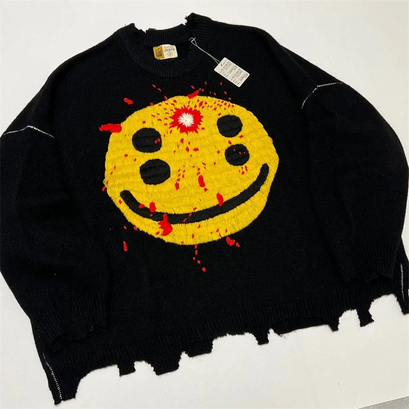 Black Oversized SAINT MICHAEL Men's Sweater Heavy Industry Embroidery Top Quality Cactus Jack CPFM Pullovers