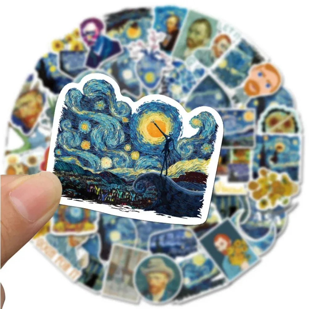50PCS ภาพวาดสีน้ํามัน Art Van Gogh สติกเกอร์ศิลปะโน้ตบุ๊คคอมพิวเตอร์ Graffiti สติกเกอร์ตกแต่งของเล่น