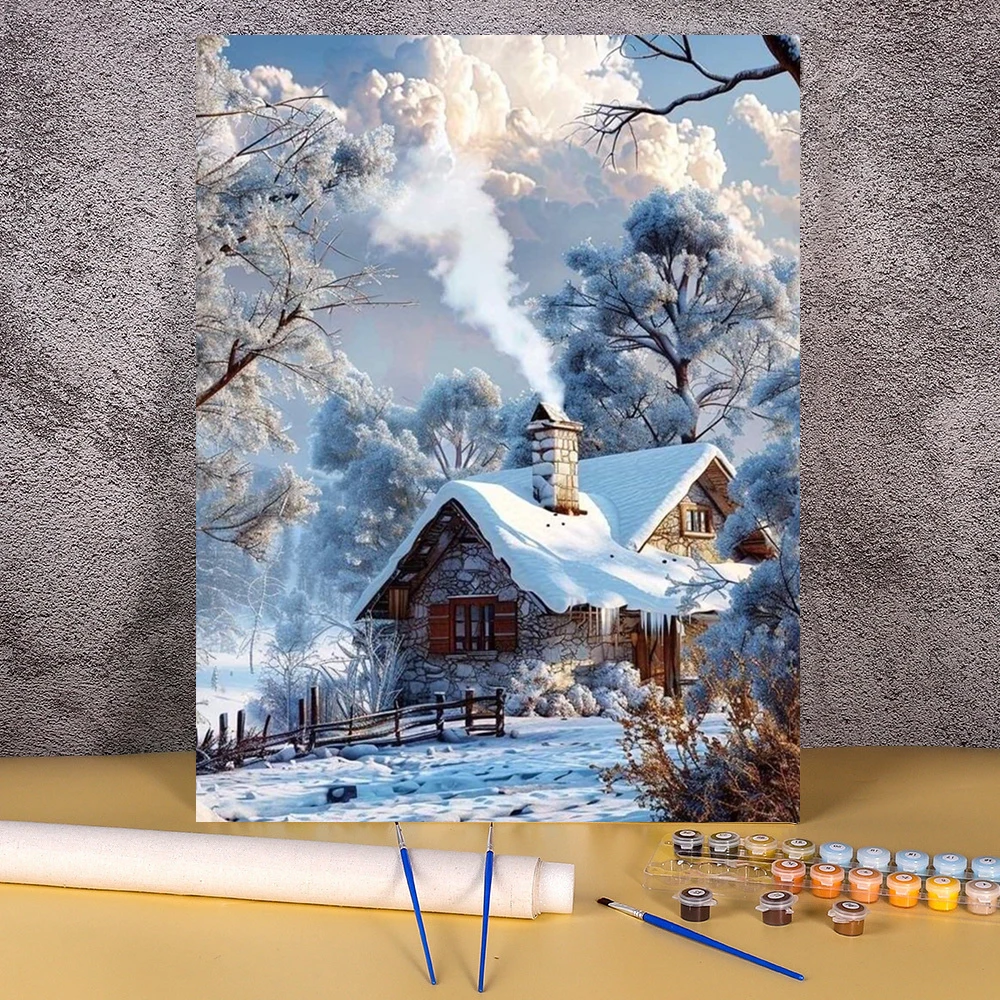 

DIY Paint By Numbers Kit For Adults Snow Winter Landscape Acrylic Digital Oil Painting Art On Canvas Wall Decor Gift No Frame