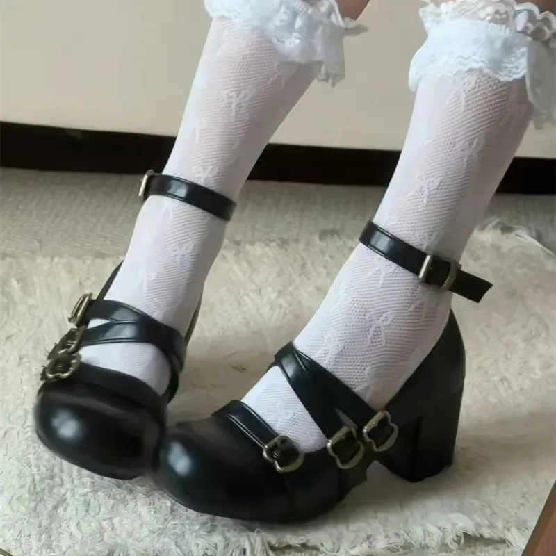 Women's Chunky Heel Mary Jane Pumps, Patent Leather Round-Toe Mid-Heel Double Buckle Shoes,Suitable for Daily and Party Wear