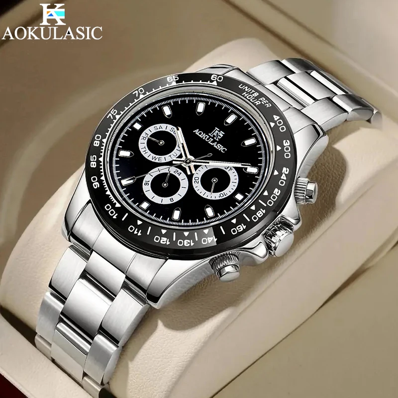 

AOKULASIC лучшие брендовые новые мужские автоматические механические часы повседневные спортивные водонепроницаемые светящиеся полностью стальные календарь деловые мужские часы