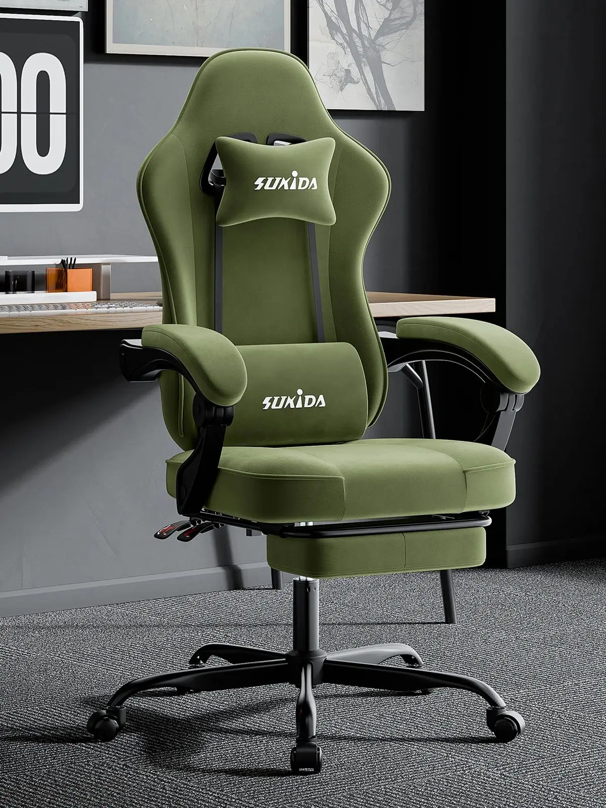 SUKIDA gamingstoel met voetsteun, PC-stoel met racestoelontwerp, ergonomische bureaustoel verstelbaar met lendensteun - afbeelding 2