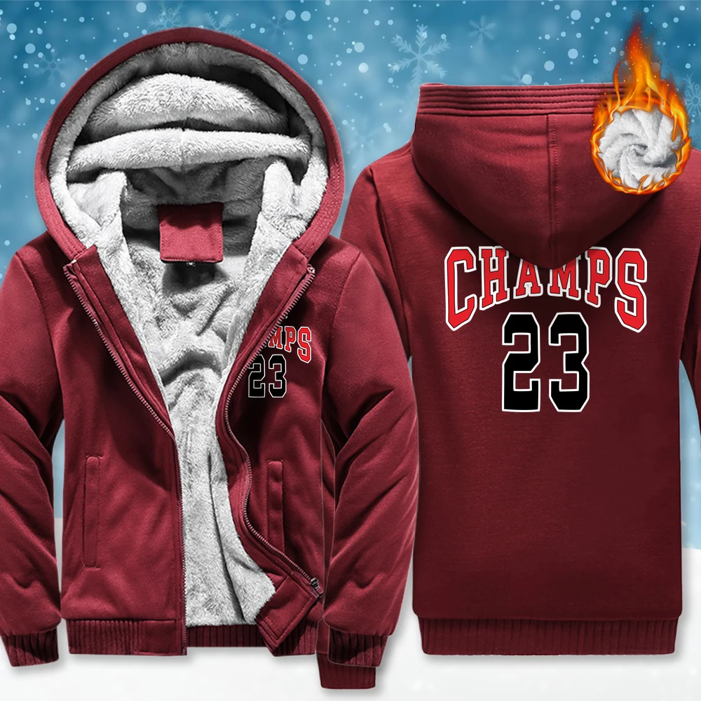 

Chicago 23 Achieved Success Zipper Thicken Jacket For Men Loose Retro Coat Fleece Soft Pocket Hoodies Winter Male Clothing