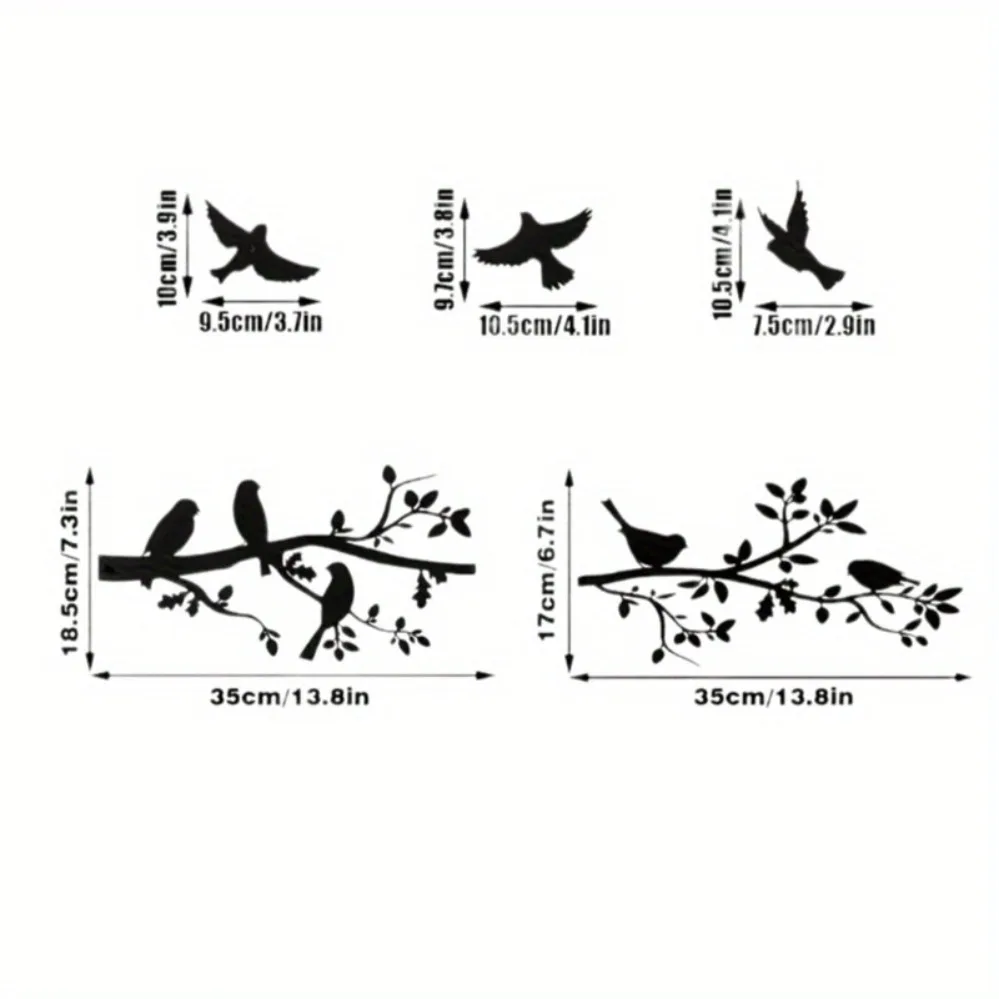 5-Piece Set of Exquisite Branch & Bird Metal Wall Sculptures: No-Assembly Black Branch Metal Wall Hangings