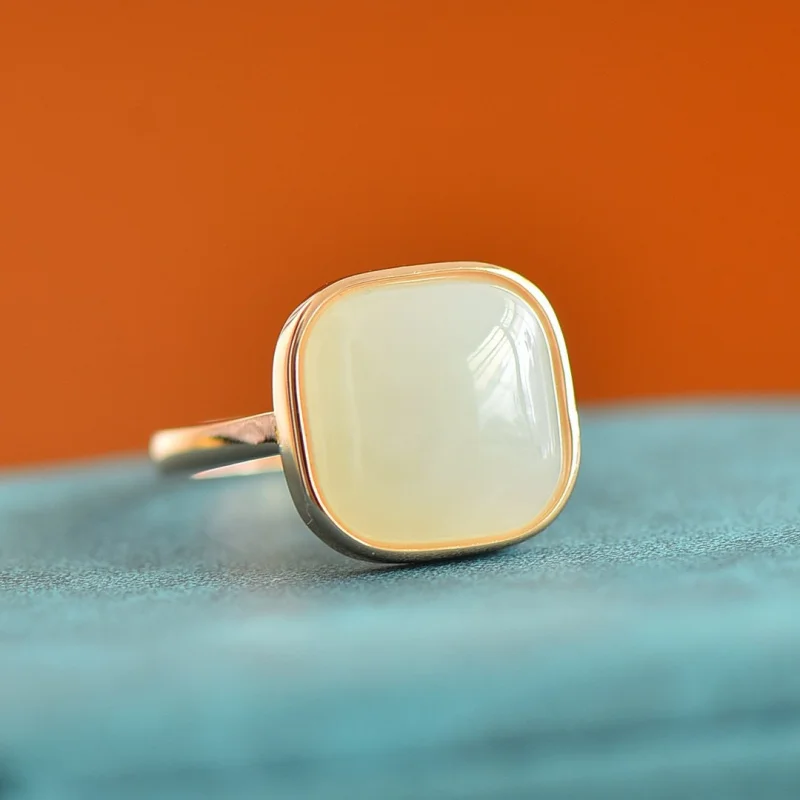 

S925 Женское серебряное кольцо с инкрустацией из натурального белого нефрита Хэтянь