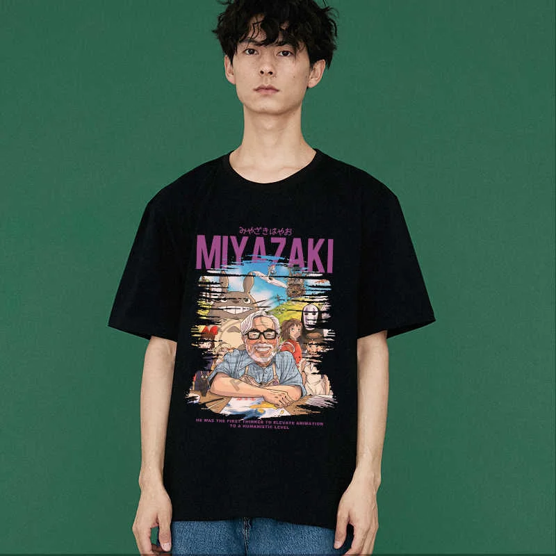 Miyazaki Hayao Short-Sleeved T-Shirt Spring Summer Men's And Women's Japanese Anime Retro Illustration Around Cotton T-shirts