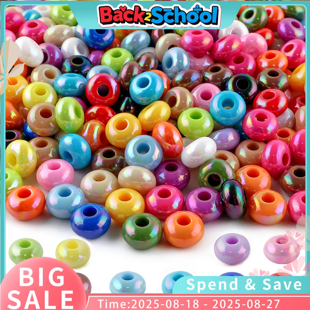 

14mm Solid Colors Large Hole Wheel Beads Acrylic Spacer Loose Round Beads DIY Bracelet Phone Chain Beads Handmade Accessorics