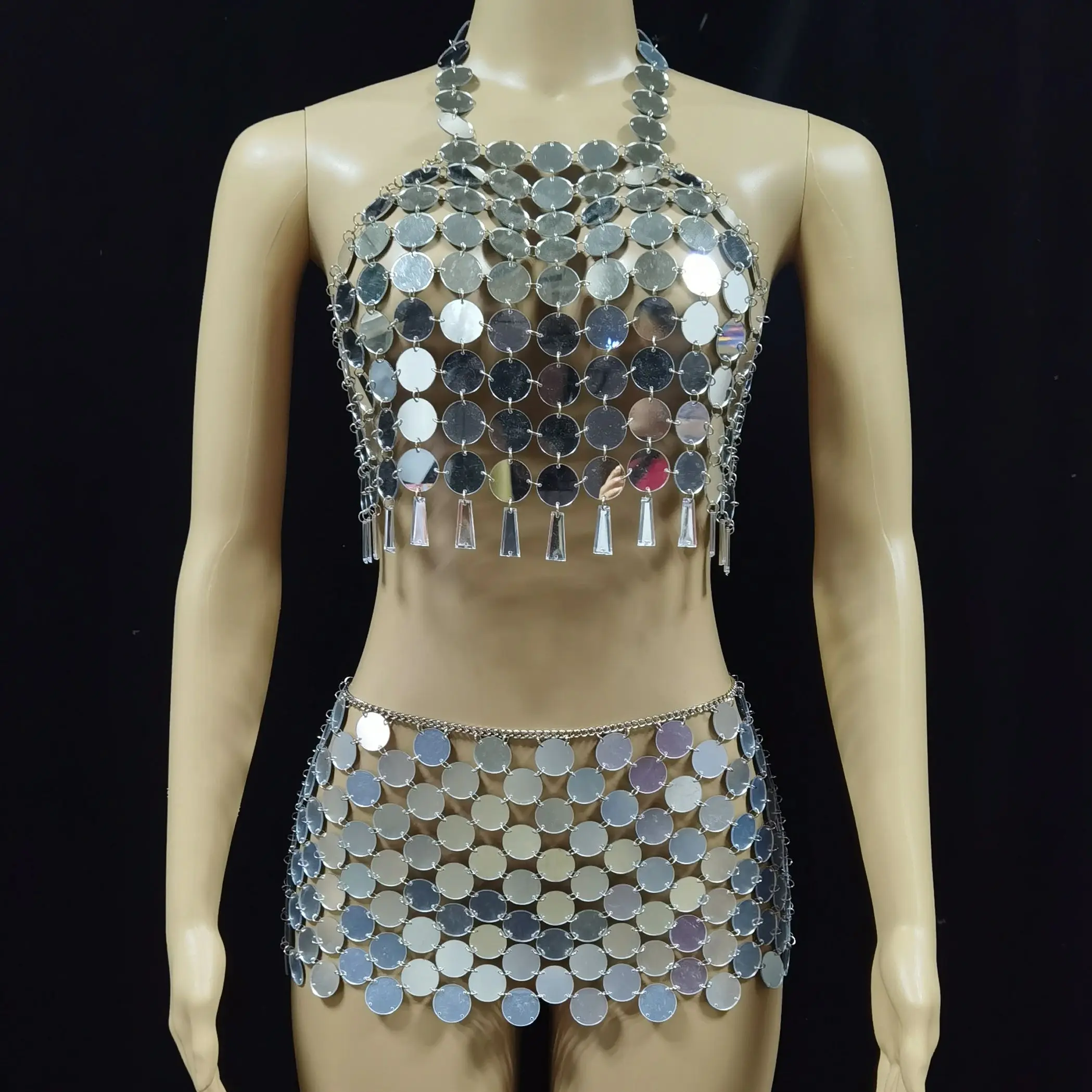 

Хрустальная кисточка на шею, висящая полая цепочка для тела с блестками, сексуальный аксессуар для выступлений для женщин в Европе и Америке