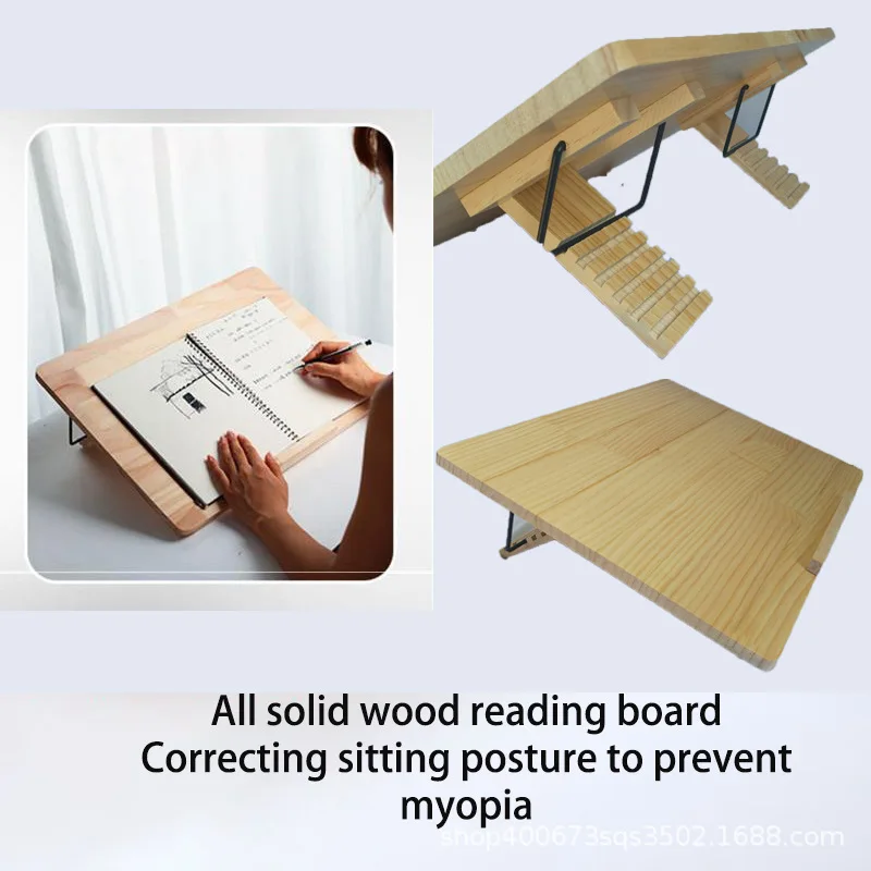Natural Wooden Eye Protecting Writing Board Tiltable Adjustable Reading Stand Multifunctional Kids Study Desk Accessory
