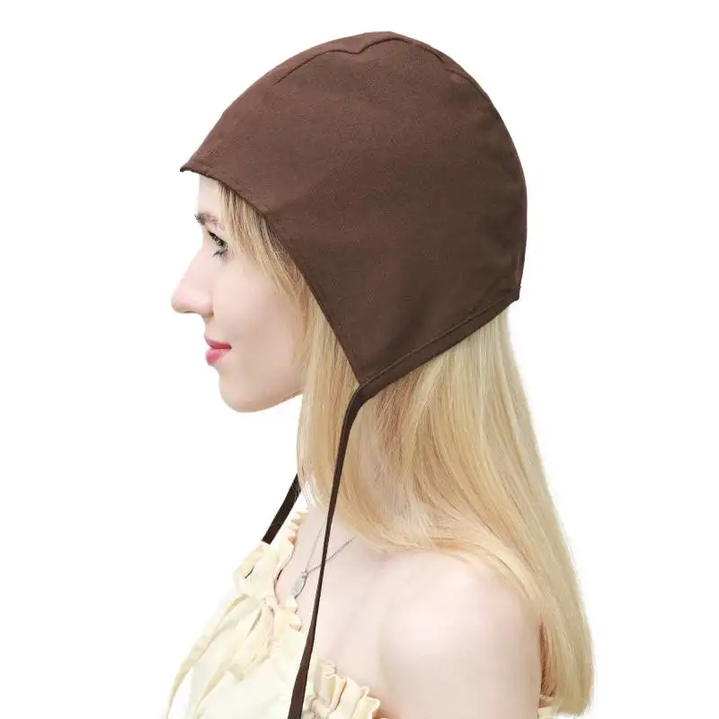 DAZCOS Medieval Coif Cap Linen Cap Women's 13-15 Century Cap Victorian Hat Colonial Cosplay Headwear Red Brown White Black