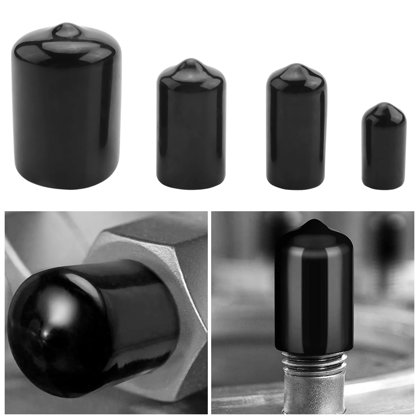 AEE4-80 Pieces Rubber End Caps Flexible Bolt Covers Screw Caps Thread Protectors In 4 Sizes 1/4 To 3/4 Inch (Black)