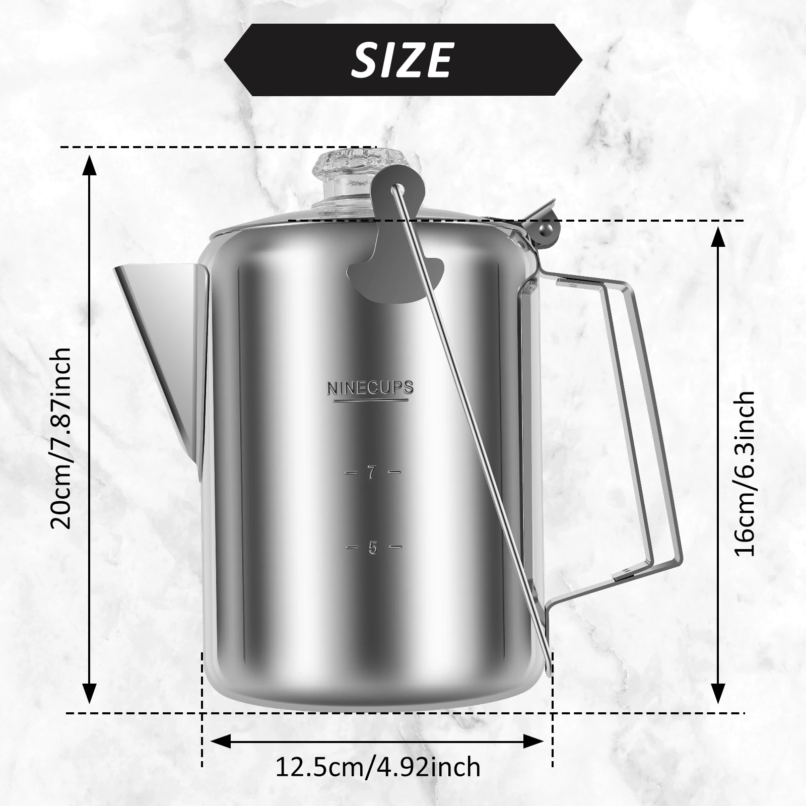 Stainless Steel Distillation and Extraction Coffee Pot Outdoor Camp Stovetop Coffee Maker with Filter Basket Clear Glass Knob