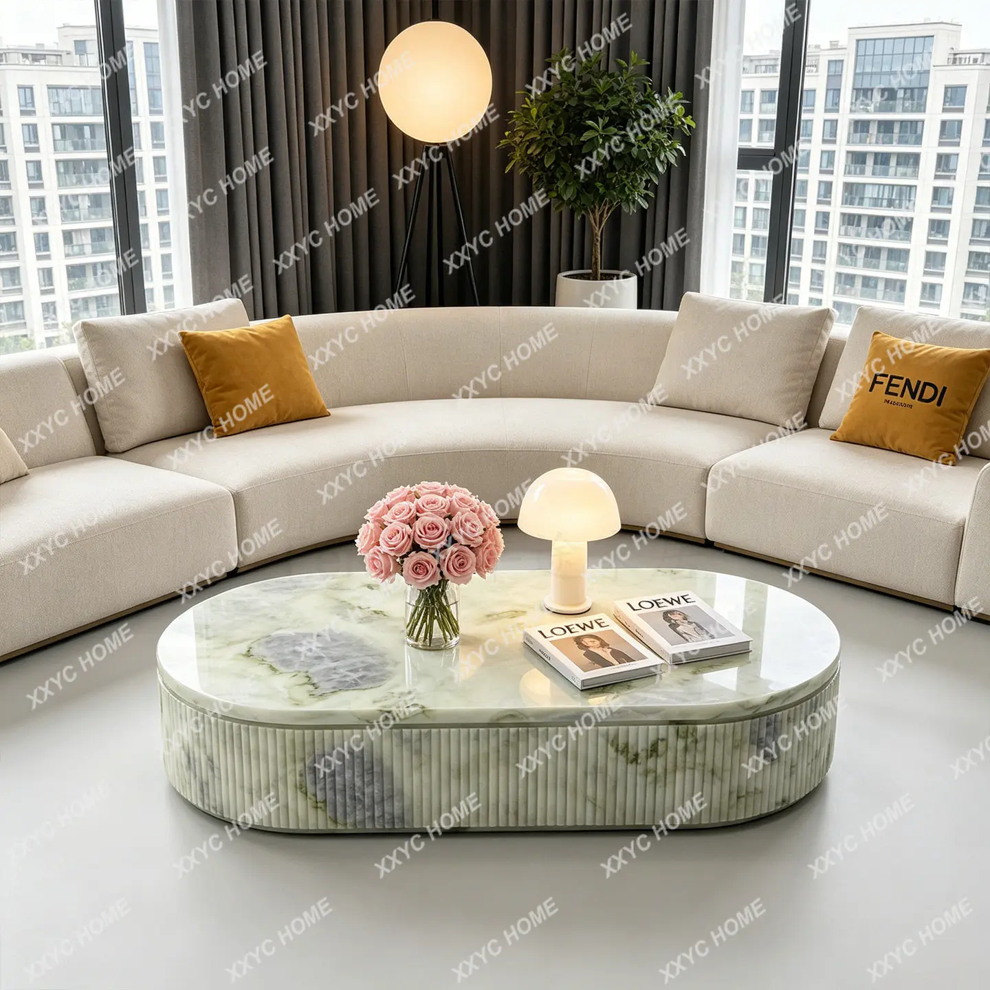 light luxury high-grade natural marble oval coffee table living room coffee table